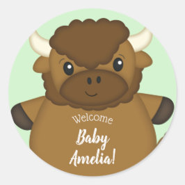 Pegatina Redonda Bison Buffalo Baby Shower