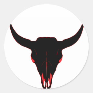 Pegatina Redonda Bison Skull Black and Red