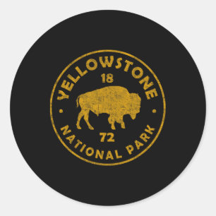 Pegatina Redonda Bisonte Retro Parque Nacional Yellowstone 1872 Sen