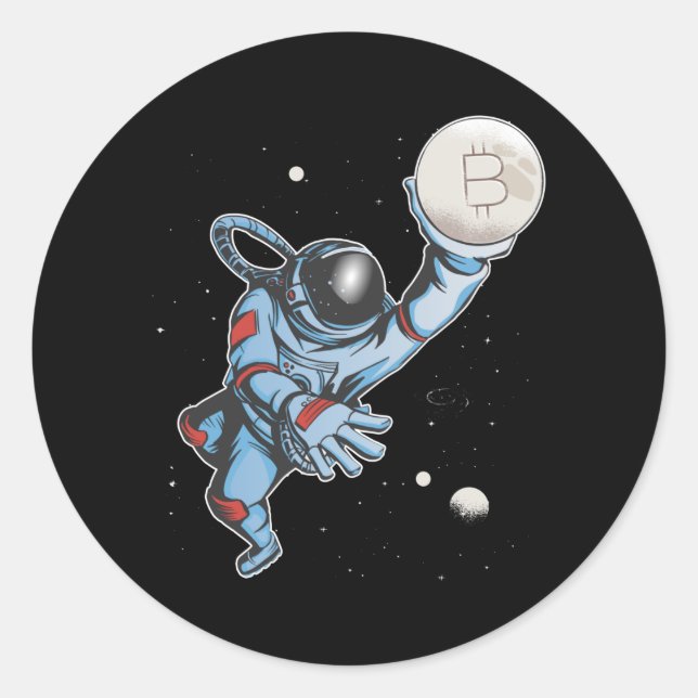 Pegatina Redonda Bitcoin al astronauta lunar (Anverso)