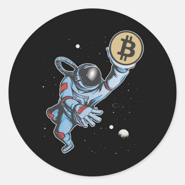 Pegatina Redonda Bitcoin al astronauta lunar (Anverso)