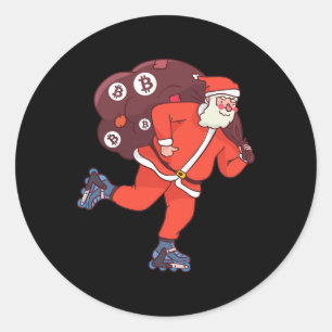 Pegatina Redonda Bitcoin Santa Claus Cryptocurrency Santa Crypto In