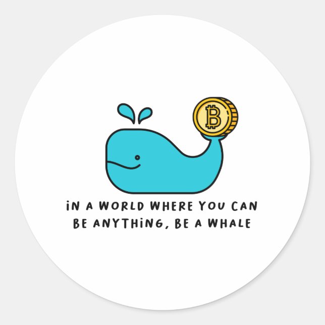 Pegatina Redonda Bitcoin Whale Crypto Investor & BTC Trading Design (Anverso)