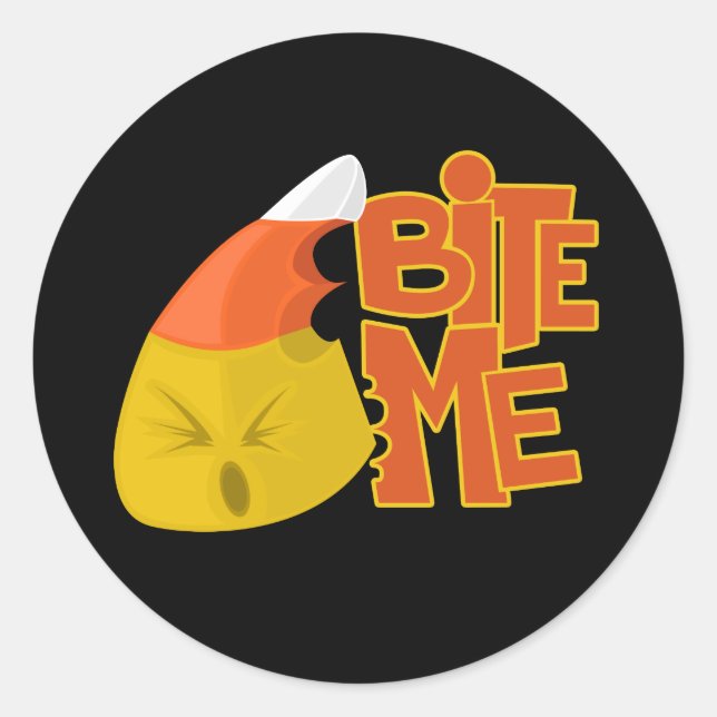 Pegatina Redonda Bite Me - Candy Corn (Anverso)