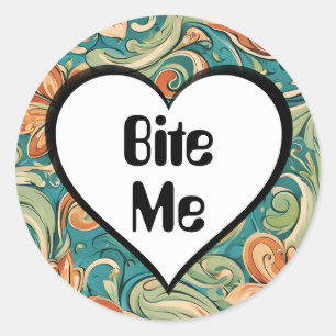 Pegatina Redonda Bite Me Funny Heart Swirly Retro Design