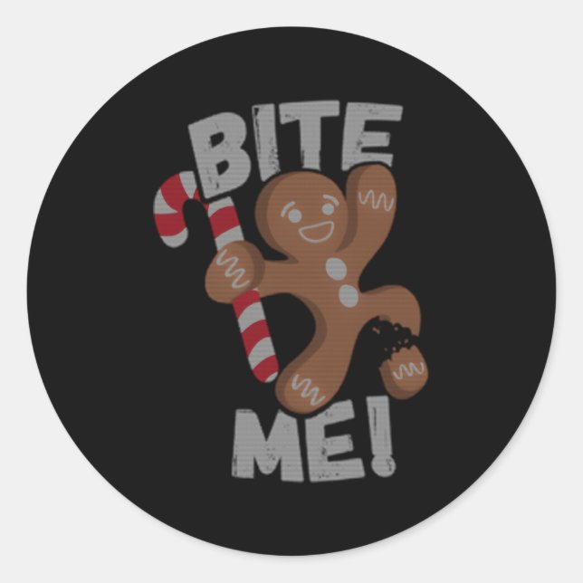 Pegatina Redonda Bite Me Gingerbread (Anverso)