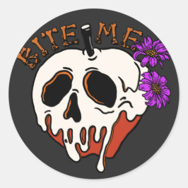 Pegatina Redonda Bite Me - Halloween Skull Poison Apple y Flores