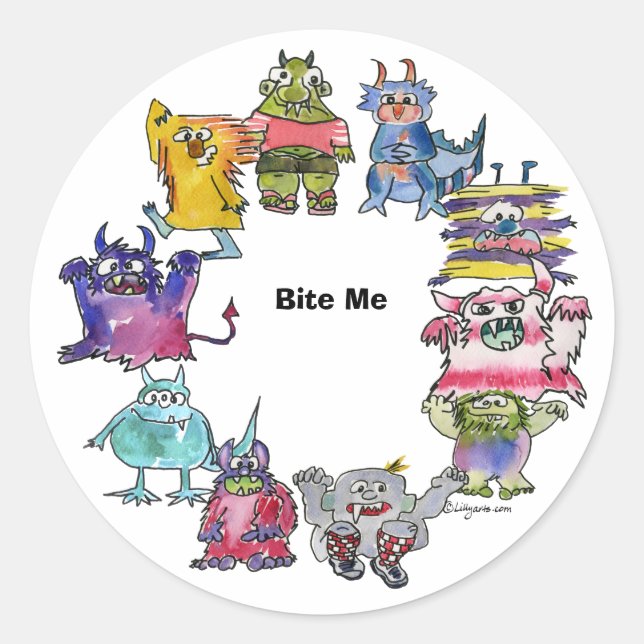 Pegatina Redonda Bite Me Monsters Personalizado Plate (Anverso)