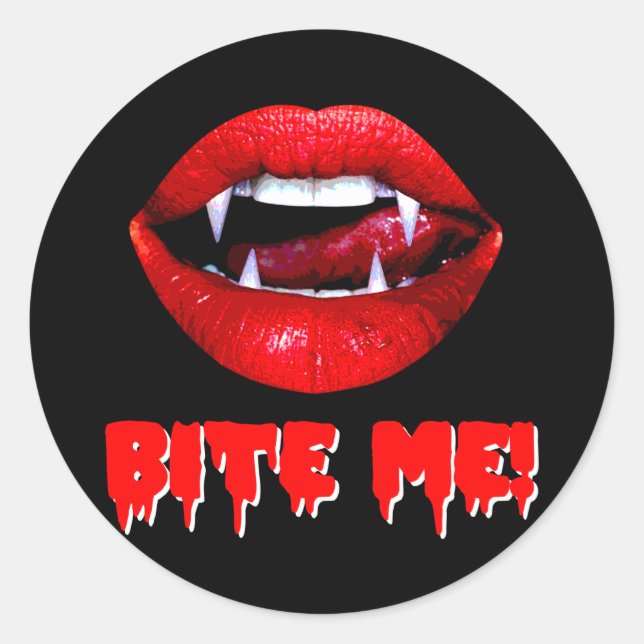 Pegatina Redonda Bite Me Vampire Halloween (Anverso)