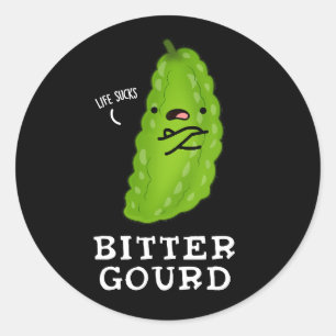Pegatina Redonda Bitter Gourd Funny Veggie Pun Dark BG