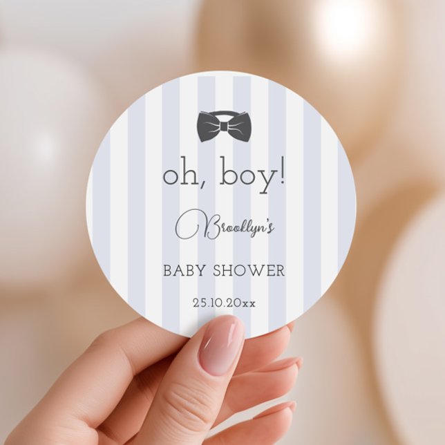 Pegatina Redonda Bitty Bow Oh Boy Baby Shower (Subido por el creador)