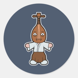 Pegatina Redonda Biwa-bokuboku, el Yokai con la cabeza de Lute