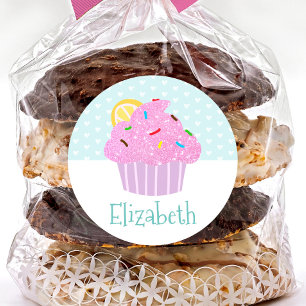 Pegatina Redonda Bizcochecito turquesa dulce de nombre moderno escu