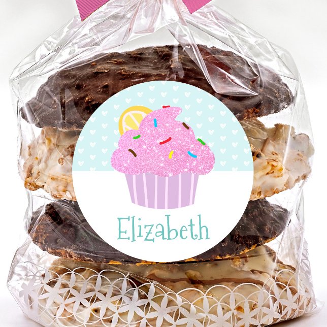 Pegatina Redonda Bizcochecito turquesa dulce de nombre moderno escu (Subido por el creador)