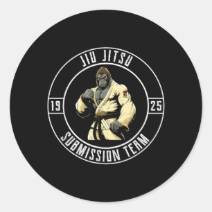 Pegatina Redonda BJJ MMA Gorila - Divertido Jiu Jitsu Brasileño