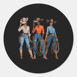 Pegatina Redonda Black African American Cowgirl Western Country Rod