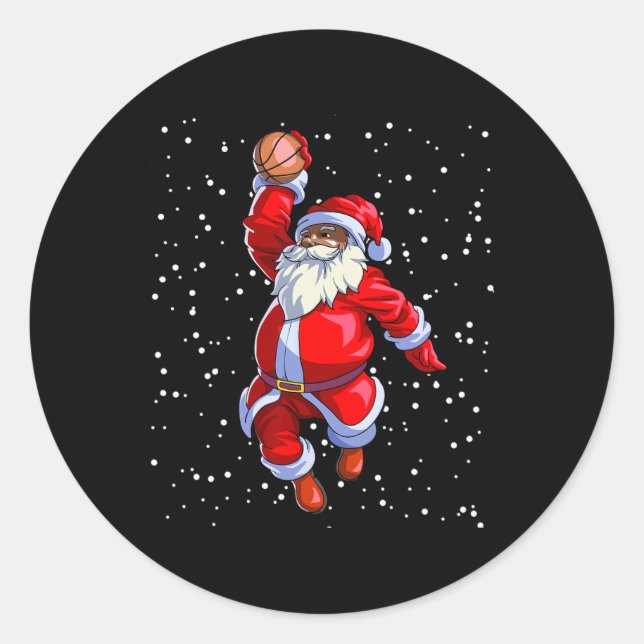 Pegatina Redonda Black African American Santa Claus Basketball Afro (Anverso)
