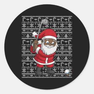 Pegatina Redonda Black African American Santa Claus Golf Feo