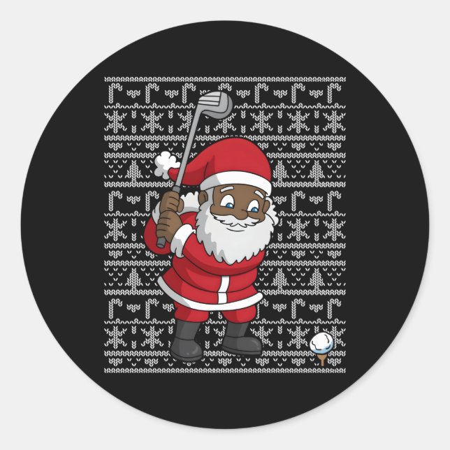Pegatina Redonda Black African American Santa Claus Golf Feo (Anverso)