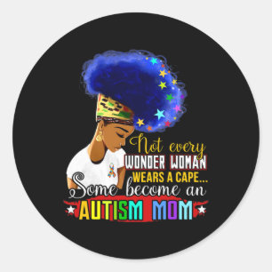 Pegatina Redonda Black Afro-American Autism Awareness Mom Rainbow S