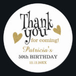 Pegatina Redonda Black And Gold 50th Birthday Gracias Por Favor<br><div class="desc">50 cumpleaños gracias pegatinas en elegante tipografía de oro.</div>