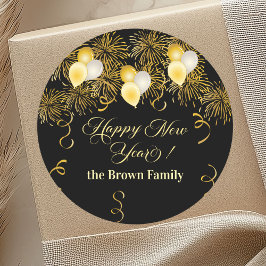 Pegatina Redonda Black and Gold Glitter New Year's Eve Party