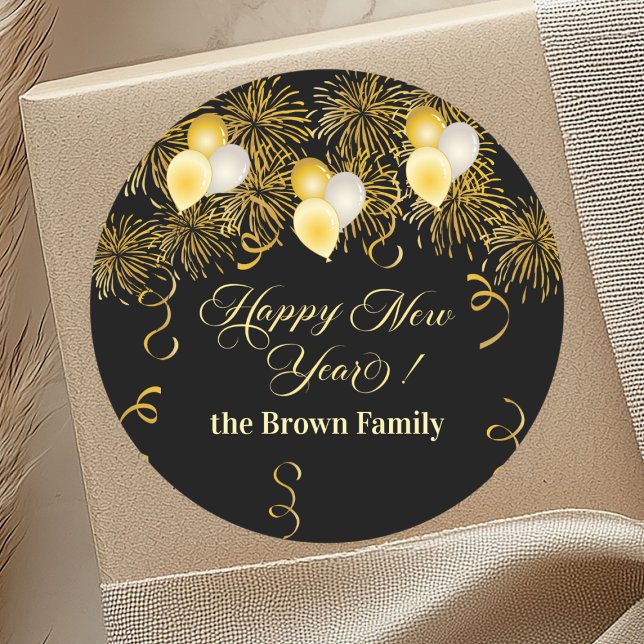 Pegatina Redonda Black and Gold Glitter New Year's Eve Party  (Subido por el creador)