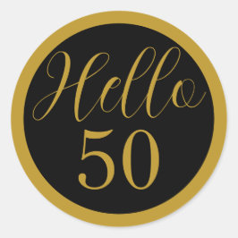 Pegatina Redonda Black and Gold Hello 50 Birthday Design