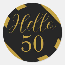 Pegatina Redonda Black and Gold Hello 50 Diagonal Stripe