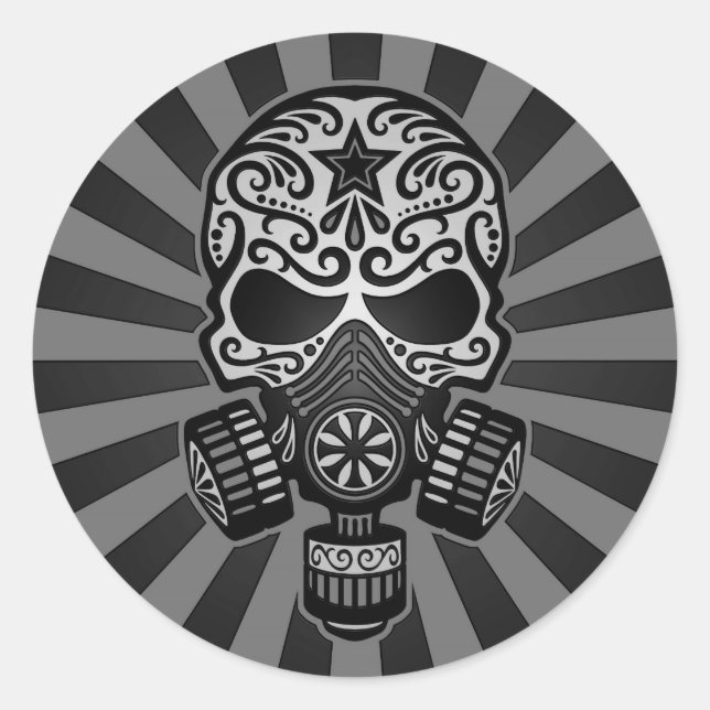 Pegatina Redonda Black and Grey Post Apocalyptic Sugar Skull (Anverso)