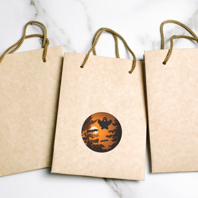 Pegatina Redonda Black and Naranja Spooky Halloween Night Scene (In Situ Gifting)