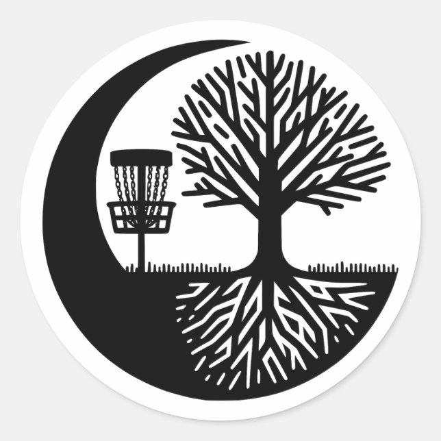 Pegatina Redonda Black and White Disc Golf Silhouette  (Anverso)