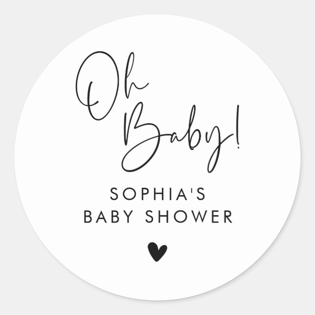 Pegatina Redonda Black and White Oh Baby Modern Boho Baby Shower (Anverso)