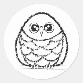 Pegatina Redonda Black and White Owl Illustration