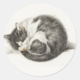 Pegatina Redonda Black and white pencil drawing of a sleeping cat