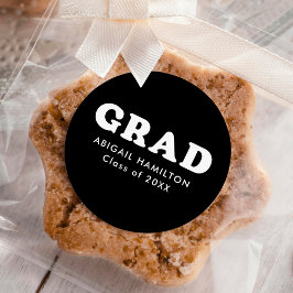 Pegatina Redonda Black and White Retro Typography Graduation