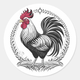 Pegatina Redonda Black and white rooster