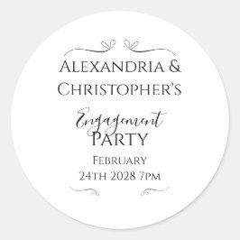Pegatina Redonda Black and White Script Minimal Engagement Party