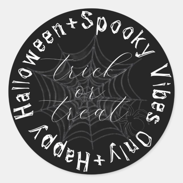 Pegatina Redonda Black and White Spider Web Moderno Halloween Feliz (Anverso)