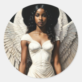 Pegatina Redonda Black Angel Art African American Woman