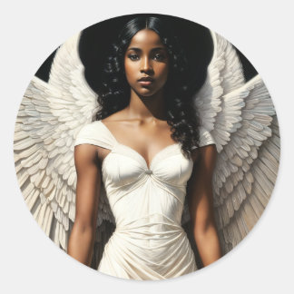 Pegatina Redonda Black Angel Art African American Woman