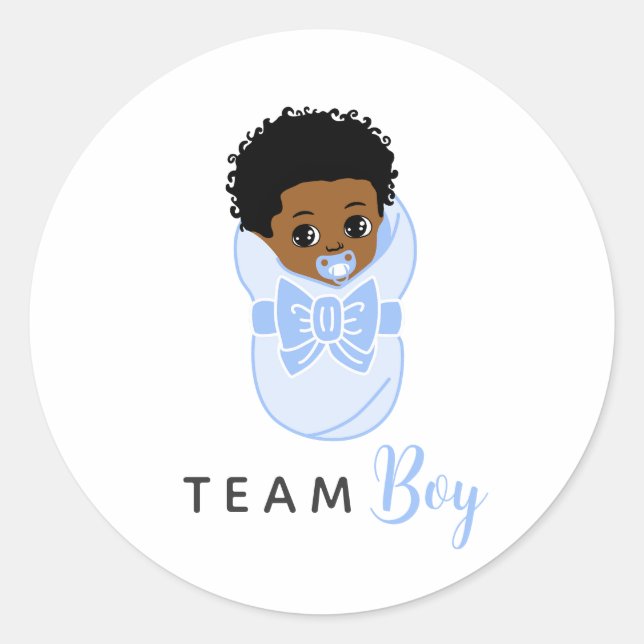 Pegatina Redonda Black Baby Boy in Blue Blanket Gender Reveal (Anverso)
