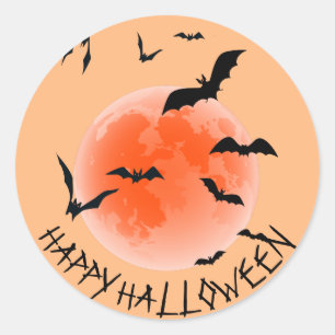 Pegatina Redonda Black Bats And Naranja Globe - Feliz Halloween