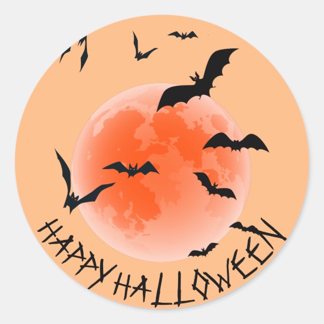 Pegatina Redonda Black Bats And Naranja Globe - Feliz Halloween (Anverso)