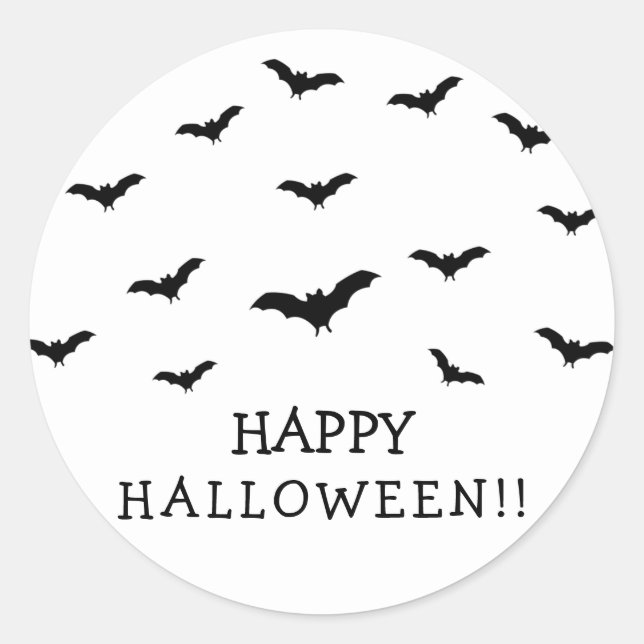 Pegatina Redonda Black Bats & White Cute Halloween Party Moda (Anverso)