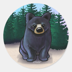 Pegatina Redonda Black Bear Cub Classic