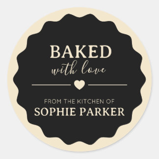 Pegatina Redonda Black Beige Baked With Love Scallop Sticker