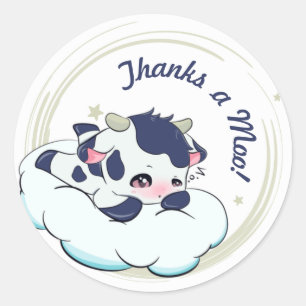 Pegatina Redonda Black Blue Baby Cow White Cloud Elegant Gracias