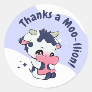 Pegatina Redonda Black Blue Purple Cow White Cloud Gracias