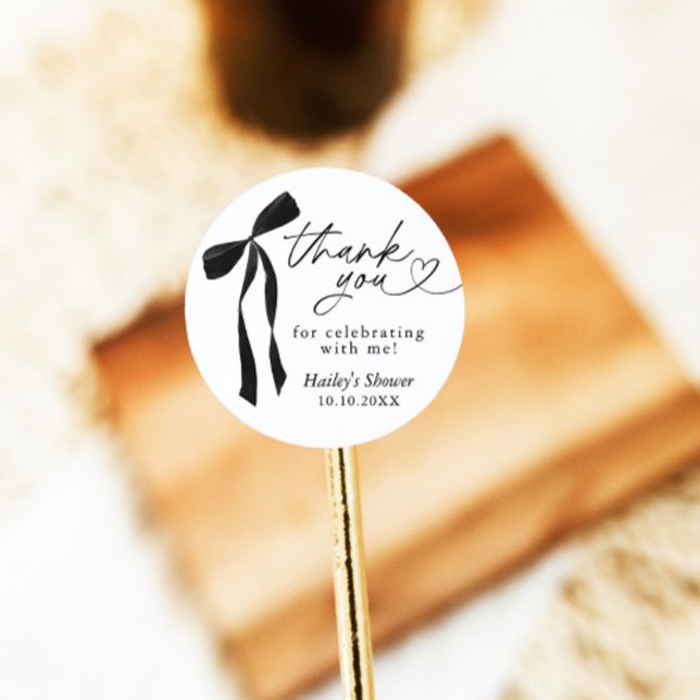 Pegatina Redonda Black Bow Bridal Shower Gracias, Favor Tags (Subido por el creador)